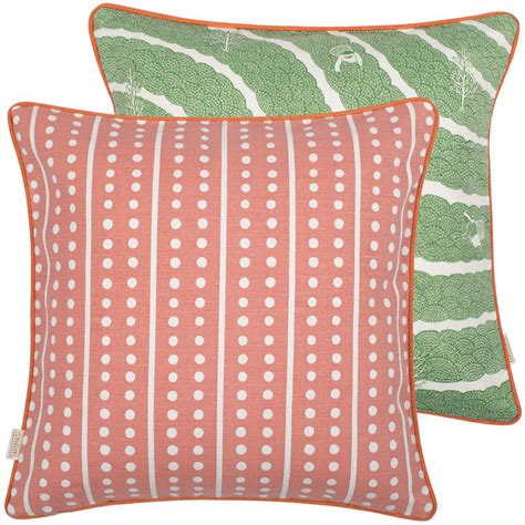 Tea Pickers Cushion Cover | Green and Coral Pink Square Cushion – Safomasi
