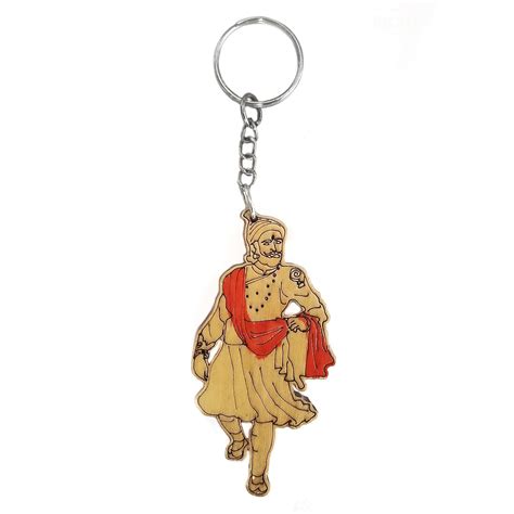 MESHART Chhatrapati Shivaji Maharaj Miniature Wooden keychain for Bike ...