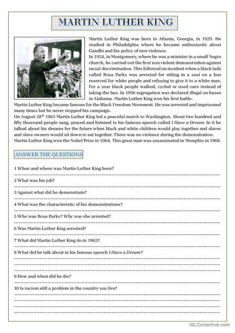 Martin Luther King Worksheets - Acicabuja