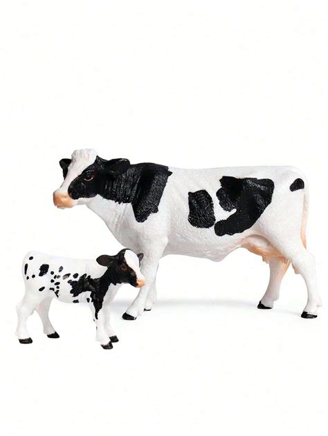 Realistic Black & White Cow Model, Farm Animal Miniature Figurines ...
