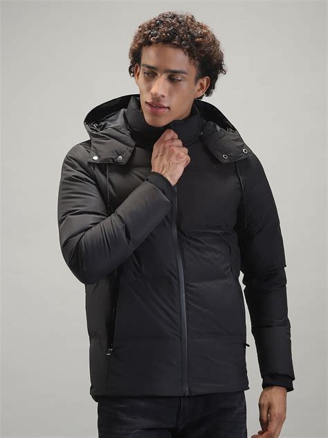 Buy Men Black Solid Hooded Full Sleeve Jacket Online in India - Monte Carlo
