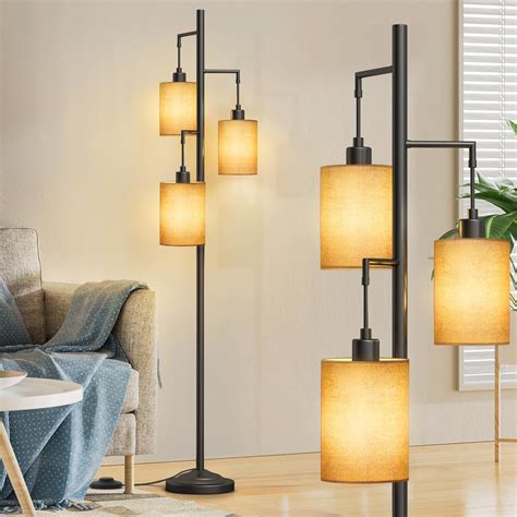 Rattan RGB Floor Lamps for Living Room with RGB LED Bulb, Dimmable Boho ...
