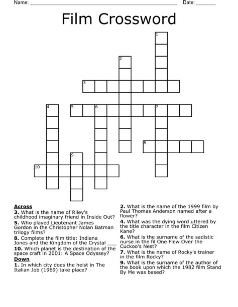 Movie Special Effects Letters Crossword - prntbl ...