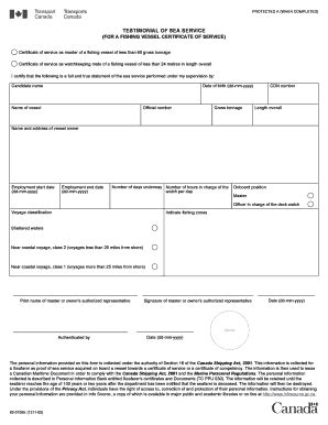Testimonial of Sea Service for Fishing Vessel Certificate - Blank ...