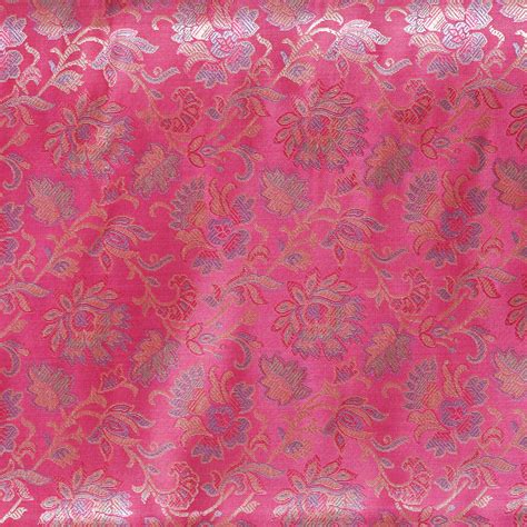 Banarasi Brocade Pink With Grey Flower Jaal Fabric – Sanskruti