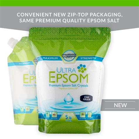 SaltWorks Ultra Epsom Bath Salt, Unscented, Fine Grain, 5 Pound Bag ...