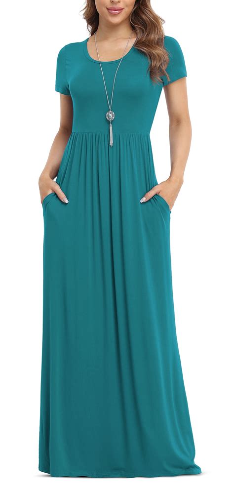 Asklazy Women's Short Sleeve Loose Plain Maxi Dresses Casual Long ...