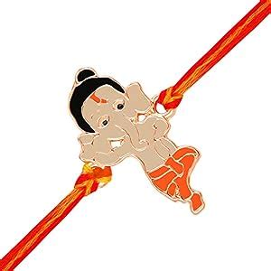 Mahi Rose Gold Plated Meena Work Bal Ganesha Rakhi for Kids (RA1100670Z ...