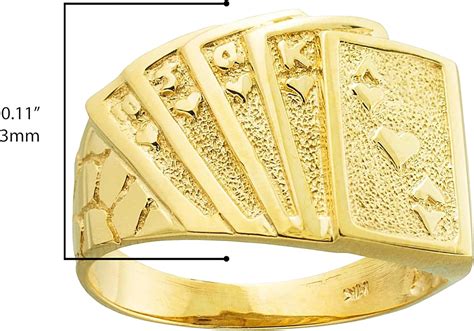 Buy 10K Yellow Gold Royal Flush Poker Hand Lucky Nugget Band Ring ...
