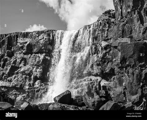 Oxararfoss Waterfall at Thingvellir, Iceland, one of the major ...