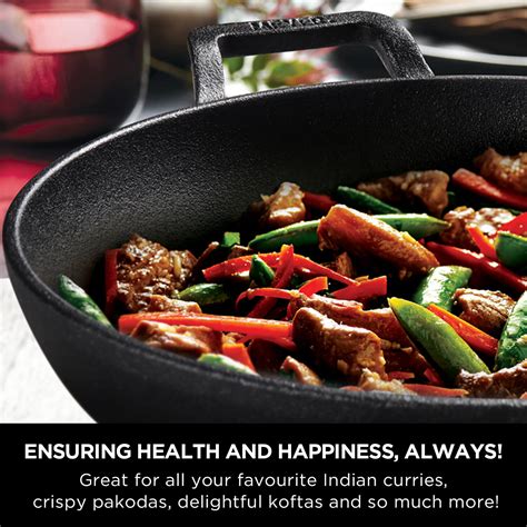 Meyer Pre-Seasoned Cast Iron 3 Pc Set ( Frypan+ Kadai+ Interchangeable ...