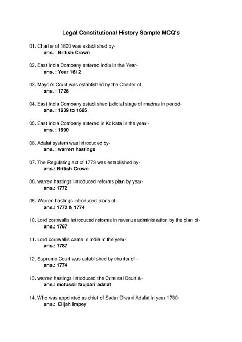 Legal Constitutional History MCQ's - Legal Constitutional History ...