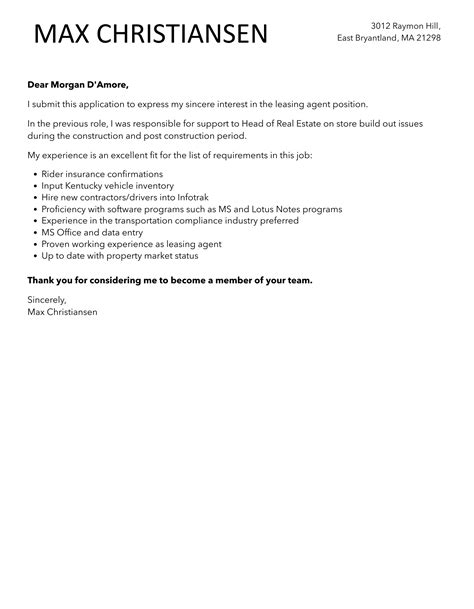 Leasing Agent Cover Letter | Velvet Jobs