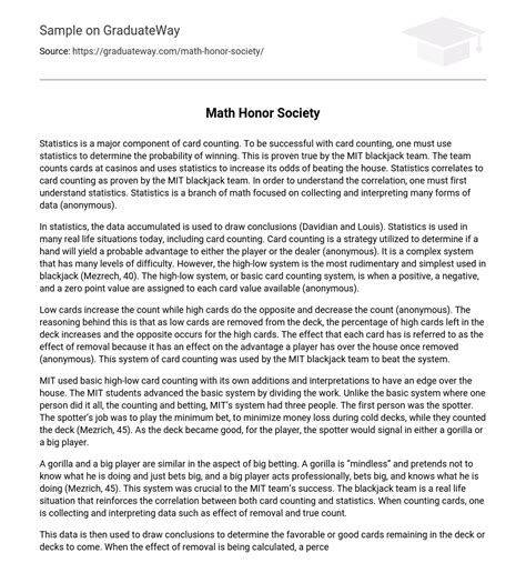 Math Honor Society - 746 Words | Free Essay Example on GraduateWay