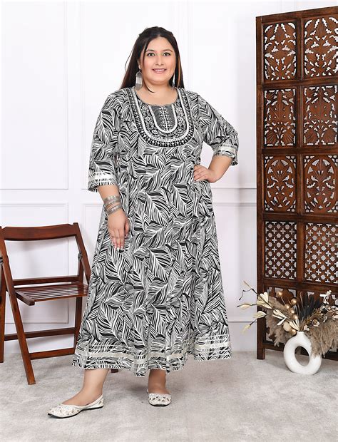 Plus Size Black Cotton Floral Print Embroidered Gown (B21-Black ...