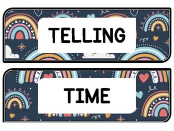 Boho Rainbow Clock Labels for Telling Time #137Sheet Size: 8.5 by 11 ...