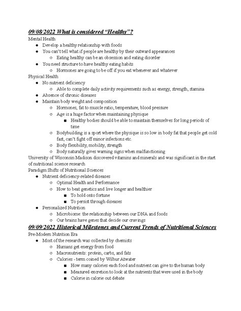 Nutri SCI Class Notes - 09/08/2022 What is considered “Healthy”? Mental ...