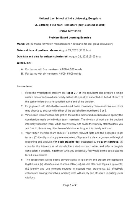 LL.B.(Hons) I Trimester I 2025: Legal Methods Mediation Exercise - Studocu
