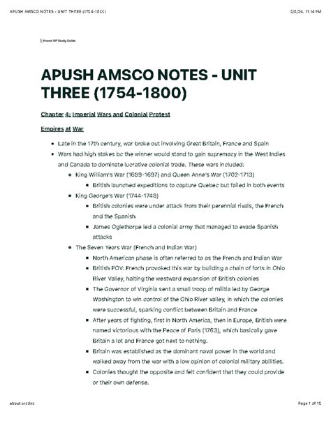 Apush Amsco Notes - UNIT Three (1754-1800) - APUSH AMSCO NOTES - UNIT ...