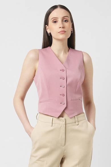 Buy Women Pink Solid Waistcoat Online - 39907782 | Van Heusen