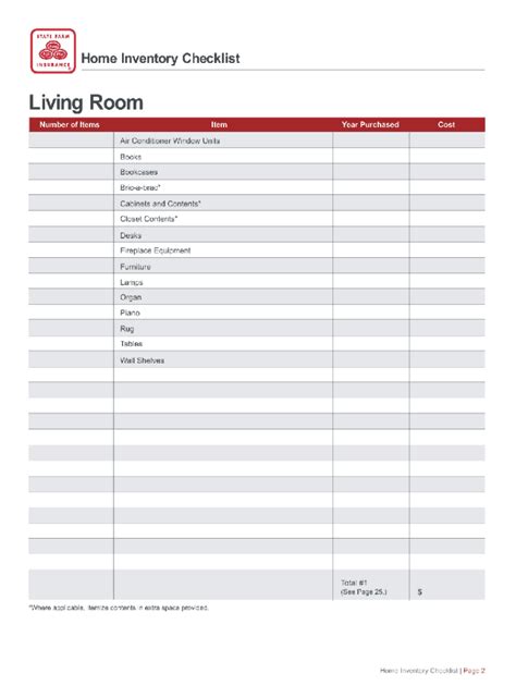 State Farm Insurance Home Inventory Checklist Form - Fill Online ...