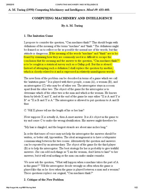 Image result for Computing Machinery and Intelligence Summary