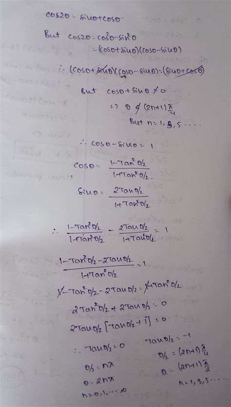 The set of all values of θ which satisfy the equation cos2θ = sinθ ...