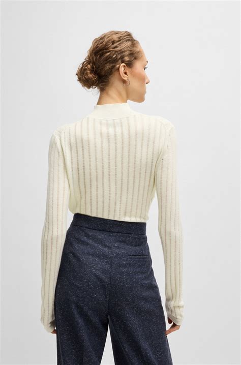 BOSS - Virgin-wool sweater with structured stripes - White