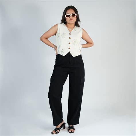 Women's Midnight Black Utility Cargo Jeans – GlamZei