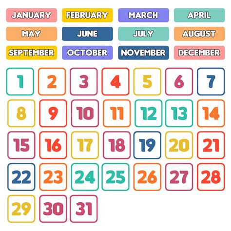 Printable Calendar Months and Numbers for a Well-Organized School Year