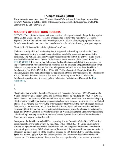 Trump v Hawaii - Trump v. Hawaii (2018) These excerpts were taken from ...