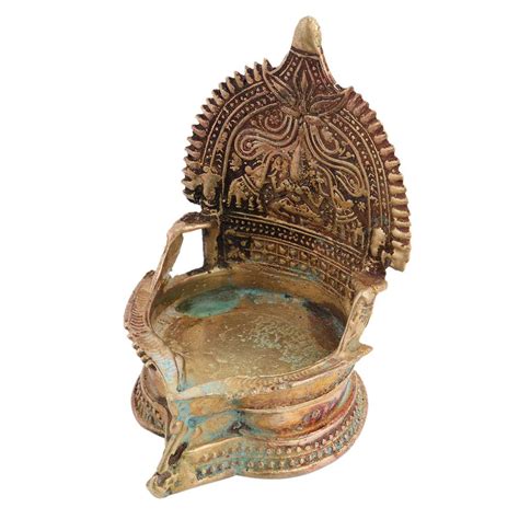 Brass Kamakshi vilakku Oil Lamp With Lakshmi And Two Jumbo Elephants