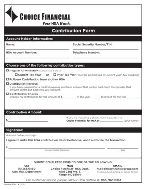 Fillable Online Contribution Form - Choice Financial Fax Email Print ...