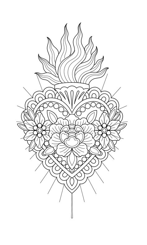 Heart with Flames Tattoo Design
