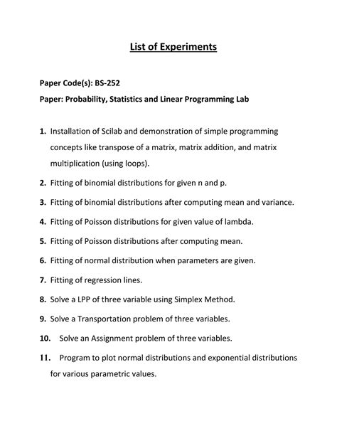 List of Experiments - List of Experiments Paper Code(s): BS- Paper ...