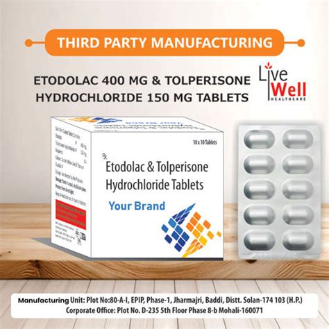 Etodolac 400mg + Tolperisone Hydrochloride 150mg Tablets Live Well Hea