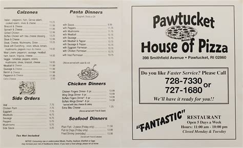 Pawtucket House of Pizza Menu (updated February 2026)