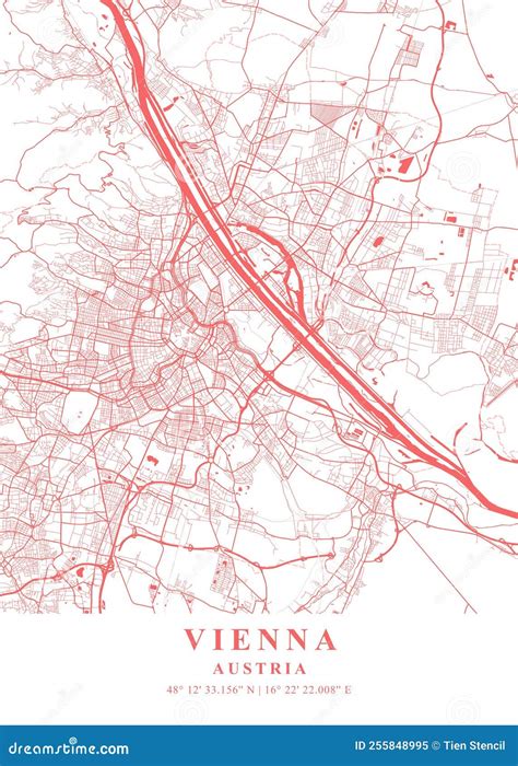 Vienna - Austria Coral Plane Map Stock Illustration - Illustration of ...