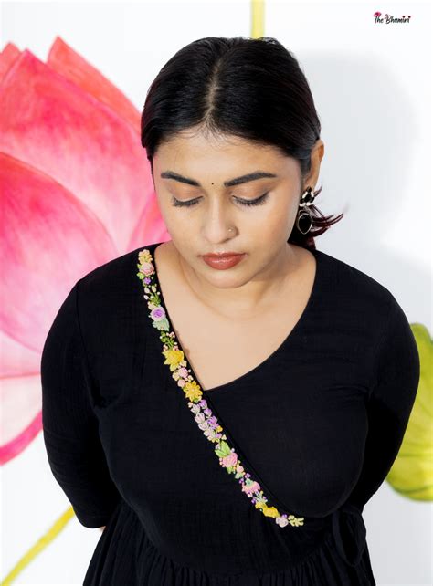 Black cotton gaze Angrakha frock with stunning 3D pastel floral hand e ...