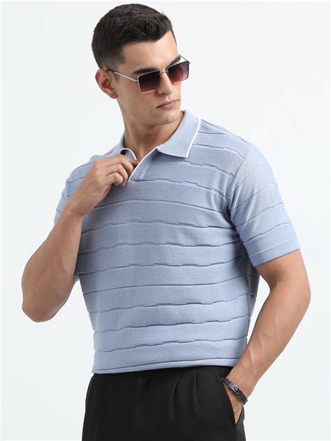 Knitted Polo T Shirt (Lt Blue)