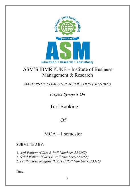 Final synopsis Turf Booking - ASM’S IBMR PUNE – Institute of Business ...