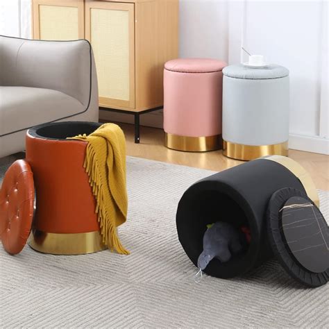 Buy Mxfurhawa Faux Leather Round Storage Ottoman Footrest Stool with ...