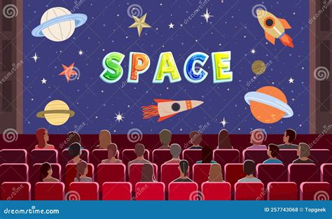 People in Cinema Watching Science Fiction Movie. Spectators Looking at Screen with Film about ...