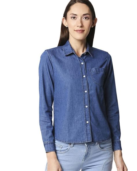 Buy Women's Blue Denim Shirt Online at Bewakoof