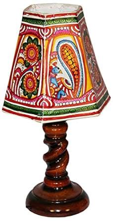 Buy Nayahub Peacock Flower Hexagonal handpainted Leather Table Lamp ...