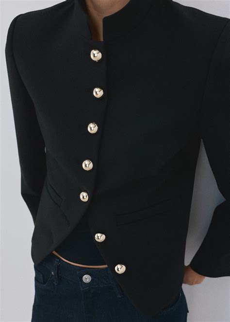 Jacket with jewel-button strip collar - Women | MANGO Singapore