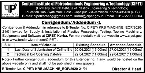 Archives - Tender Notices (Year - 2021) | CIPET | Central Institute of ...