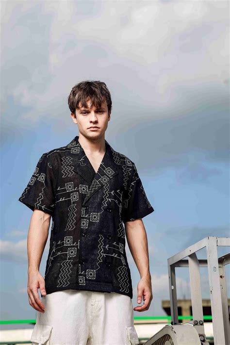 Linen Blend Black Korean Notched Lapel Collar Resort Shirt – House of Koala