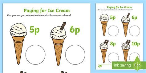 Paying for Ice Cream Worksheet (teacher made) - Twinkl