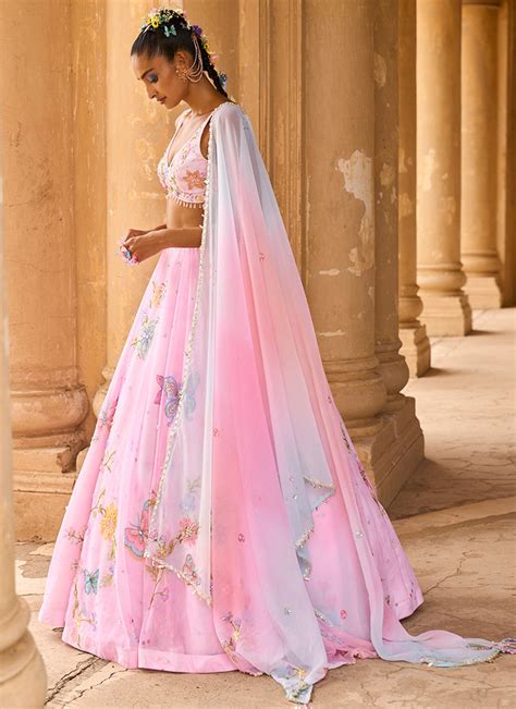 Light Pink Embellished Chiffon Lehenga – Lashkaraa India